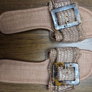 Raffia Flat Sandals for Women Woven Rattan Buckle Slide Sandals

SIZE 7